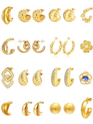 Geometric Stainless Steel Earrings Women's Advanced Vintage Earrings All-Match 18K Plated