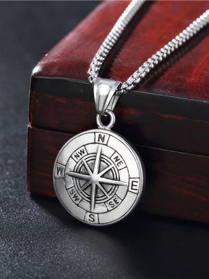 Street Compass Necklace Men's Hip Hop Pendant All-Match Unique Hipster Long Pendant Stainless Steel Ornament