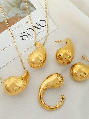High Class Elegant Gold Earrings Design Large Water Drop Ear Studs All-Match Commute Earrings