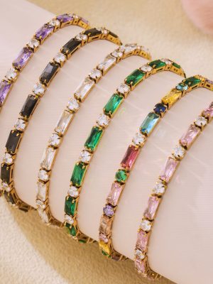 Color Zircon Color Matching Bracelet Stainless Steel 18K Gold Plating Bracelets Spring and Summer All-Match Accessories
