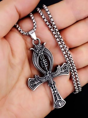 2026 New Ancient Egypt Cross Necklace Stainless Steel Pendant Ancient Silver Supply