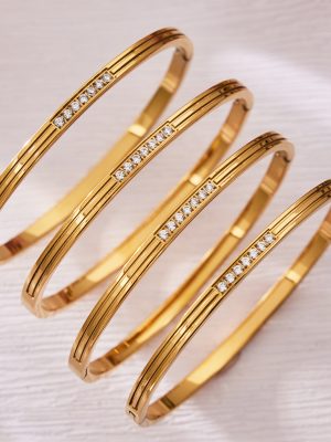Stainless Steel Claw Inlaid 5A Zircon Buckle Bracelet Ins Simple Advanced All-Match Gang Drill Bracelet Does Not Fade