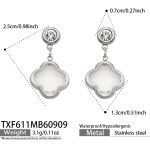 color: TXF611-White Glass Stone Steel Color Earrings