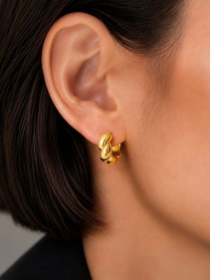 316 stainless steel gold small circle earrings for women, light luxury, versatile ear clip, OEM style.