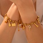 Tag Diamond Pendant Bracelet Adjustable Vintage Stainless Steel Plated 18K Gold Bracelet Light Luxury 520 Gift