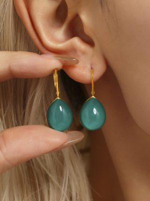 Design Resin Water Drop Multi-Color Earrings Autumn and Winter Ear Clip Stainless Steel Light Luxury Earrings for Women