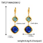 color: TXF271-Gold Blue Glass Stone Earrings