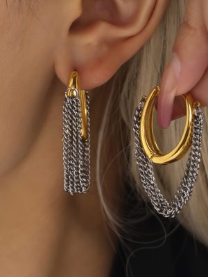 Stainless Steel Snap Joint Multi-Layer Chain Tassel Earrings Electroplated PVD Real Gold Ornament