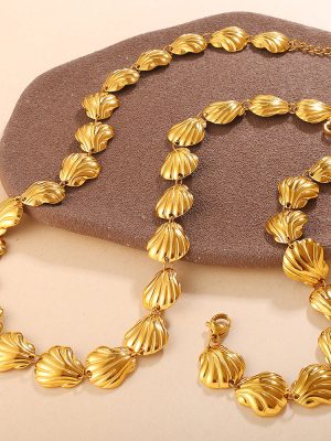 Vintage Gold Shell Bracelet Necklace Light Luxury All-Match High-End Jewelry Set