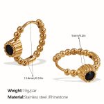 color: EH1126BKG Black Rhinestone Gold Hoop Earrings