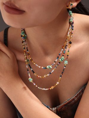 Ornament Natural Stone Cut Crystal Stone Beaded Clavicle Necklace Stainless Steel Sweet Cool Female Light Luxury Accessories