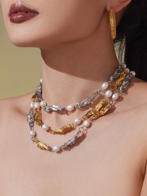 Heavy Industry Freshwater Pearl Shaped Stainless Steel Accessories Necklace Bracelet All-Match Jewelry Women's Light Luxury
