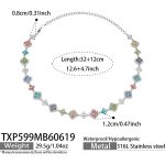 color: TXP599-Colorful Zircon Steel Color Necklace 32+12cm