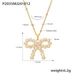 color: P2035-Gold Bow Set with Zircon Necklace