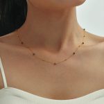 French Romantic Stainless Steel 2mm Natural Stone Cut Ultra-Fine Cross Chain Handmade Beaded Necklace Ornament Women