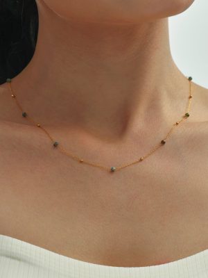 French Romantic Stainless Steel 2mm Natural Stone Cut Ultra-Fine Cross Chain Handmade Beaded Necklace Ornament Women