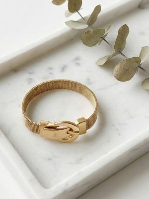 High Quality Watch Band Belt Buckle Magnet Stainless Steel Bracelet Plated 18K Real Gold Simple Hand Jewelry