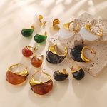 Mild Luxury Retro Amber Metal Edging Earrings 18K Gold Plated Advanced Drop-Shaped Earrings