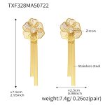 color: TXF328-Gold Flower Zircon Tassel Earrings