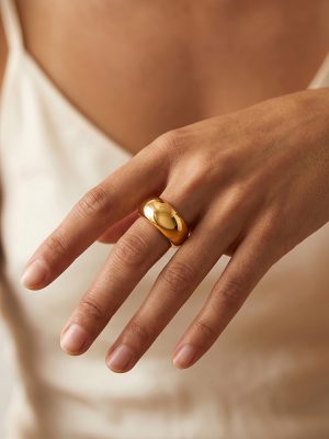 Retro Minimalist Curved Wide Glossy Ring Stainless Steel Plated 18K Kim Tong Qin Simple Bracelet Jewelry