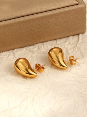 Light Luxury Earrings Stainless Steel Gold-Plated High-Grade Glossy Water Drop Hollow Earrings
