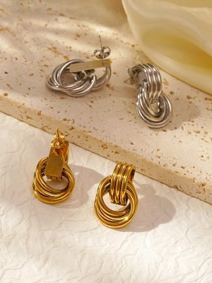 Earrings Light Luxury Personalized Design Multi-Layer Circle Earrings All-Match Temperament Earrings Stainless Steel Spring