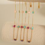 Exquisite Necklace Stainless Steel 18K Gold Plating Dripping Oil Simple Design Cold Square Advanced Ornament