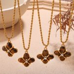Maillard Design Four-Leaf Clover Necklace Stainless Steel Tigereye Light Luxury Advanced Clavicle Chain