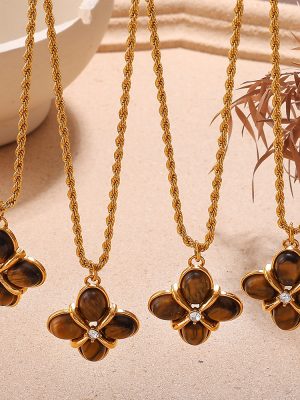 Maillard Design Four-Leaf Clover Necklace Stainless Steel Tigereye Light Luxury Advanced Clavicle Chain