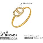 color: A213-Box Link Zircon Gold Ring / size: US 7