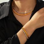 National Fashion New Chinese Style Graceful Personality Elegant All-Match Ornament Bamboo Joint Stitching Design Stainless Steel Gold-Plated Jewelry Suit