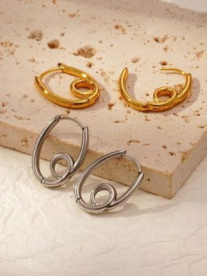 INS Geometric Ellipse Stainless Steel Ear Clip Women's 18K Gold Plating Knotted Personalized Earrings