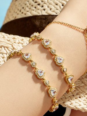 Stainless Steel 18K Gold Heart Zircon Bracelet Female Light Luxury Non-Fading Twin Bracelet
