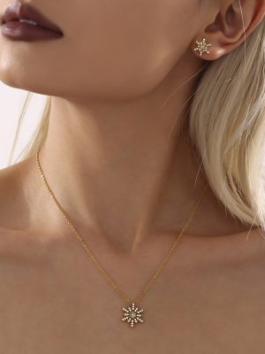 Colorful Snowflake Zircon Necklace Bracelet Ear Studs Set Female Stainless Steel Full Rhinestone Jewelry Non-Fading Jewelry