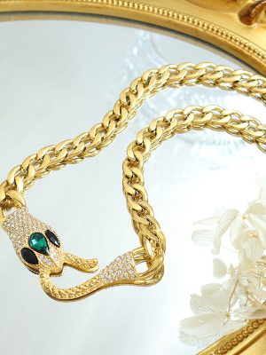 Non-Fading High Street Rock Hip Hop Inlaid Zircon Snake Head Necklace Accessories