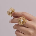 New Zircon Flower Tassel Necklace Earring Ring Bracelet Stainless Steel 18K Gold Set