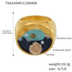 color: TXA245-Rose Enamel Gold Ring -Size 6