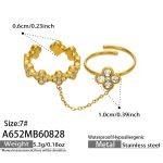 color: A652-Flower Zircon Gold Open Double Ring / size: US 7