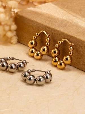 Geometric Stainless Steel Non-Small Steel Ball Earrings Women's Simple round Gold-Plated Earrings