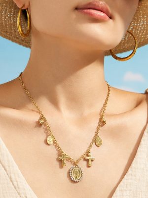 Vintage Stainless Steel 18K Gold Plating Cross Pendant Light Luxury Female Accessories Non-Fading Necklace