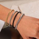 Ornament Ins Men's Stainless Steel Black Steel Wire Bracelet Open Glossy Geometric Punk Design