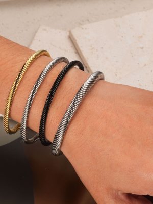 Ornament Ins Men's Stainless Steel Black Steel Wire Bracelet Open Glossy Geometric Punk Design