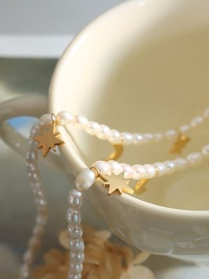 French Romantic Star Moon Myth Freshwater Pearl Stainless Steel Non-Fading Decoration Design Mom Necklace Jewelry
