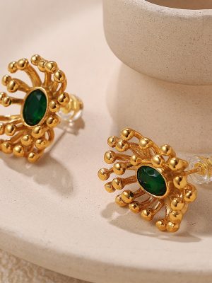 New Style Glass Stone Earrings Temperament Entry Lux Flower Shape Exaggerated Earrings