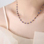 color: P1528-Deep Blue Enamel Gold Necklace -45+5cm