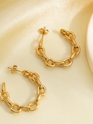Chain Welded Stainless Steel Women's C- Shaped Earrings Light Luxury 18K Gold Plating Earrings