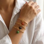 Retro Color Fun Digital Pendant Knotted C- Shaped Bracelet 18K Gold Plating Sweet Cool Contrast Color Cuff Bracelet