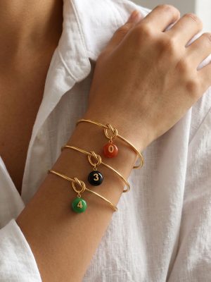 Retro Color Fun Digital Pendant Knotted C- Shaped Bracelet 18K Gold Plating Sweet Cool Contrast Color Cuff Bracelet