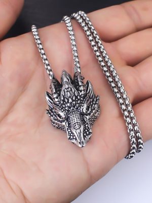 Silver dragon retro hip hop men's stainless steel necklace and pendant, sweater chain