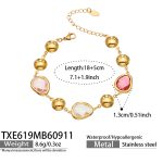 color: TXE619-Pink Glass Stone Gold Bracelet -18+5cm
